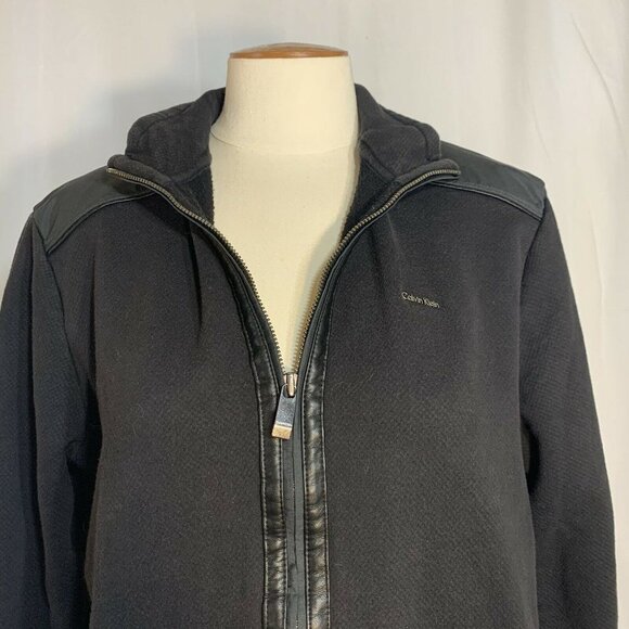 Calvin Klein Women's Small Black Moto Motorcycle Full Zip Jacket (w/Leather) - Picture 2 of 6